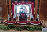 Walikota Samarinda, Andi Harun, Wakil Walikota Samarinda, Rusmadi Wongso, Ketua DPRD Samarinda, Sugiyono, beserta Wakil Ketua DPRD saat sidang paripurna HUT Samarinda Ke-355. (Foto: Ist)