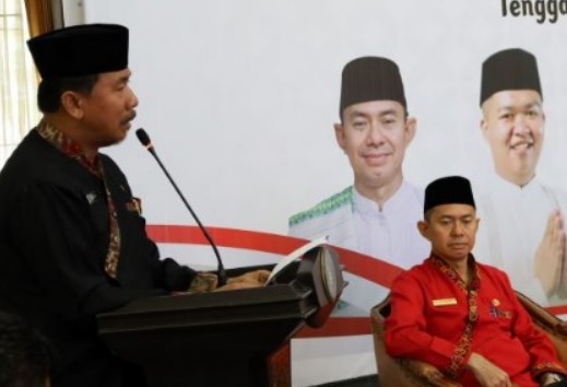 Sekda Kukar Sunggono membacakan sambutan Bupati Kukar Edi Damansyah dalam kegiatan ekspose pelaksanaan MTQ ke-44 Tingkat Kabupaten Kukar Tahun 2023. (Foto: Ist)