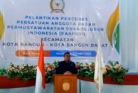 Kegiatan pelantikan pengurus baru Persatuan Anggota Badan Permusyawaratan Desa Seluruh Indonesia (PABPDSI) Kecamatan Kota Bangun dan Kota Bangun Darat. (Foto: Ist)